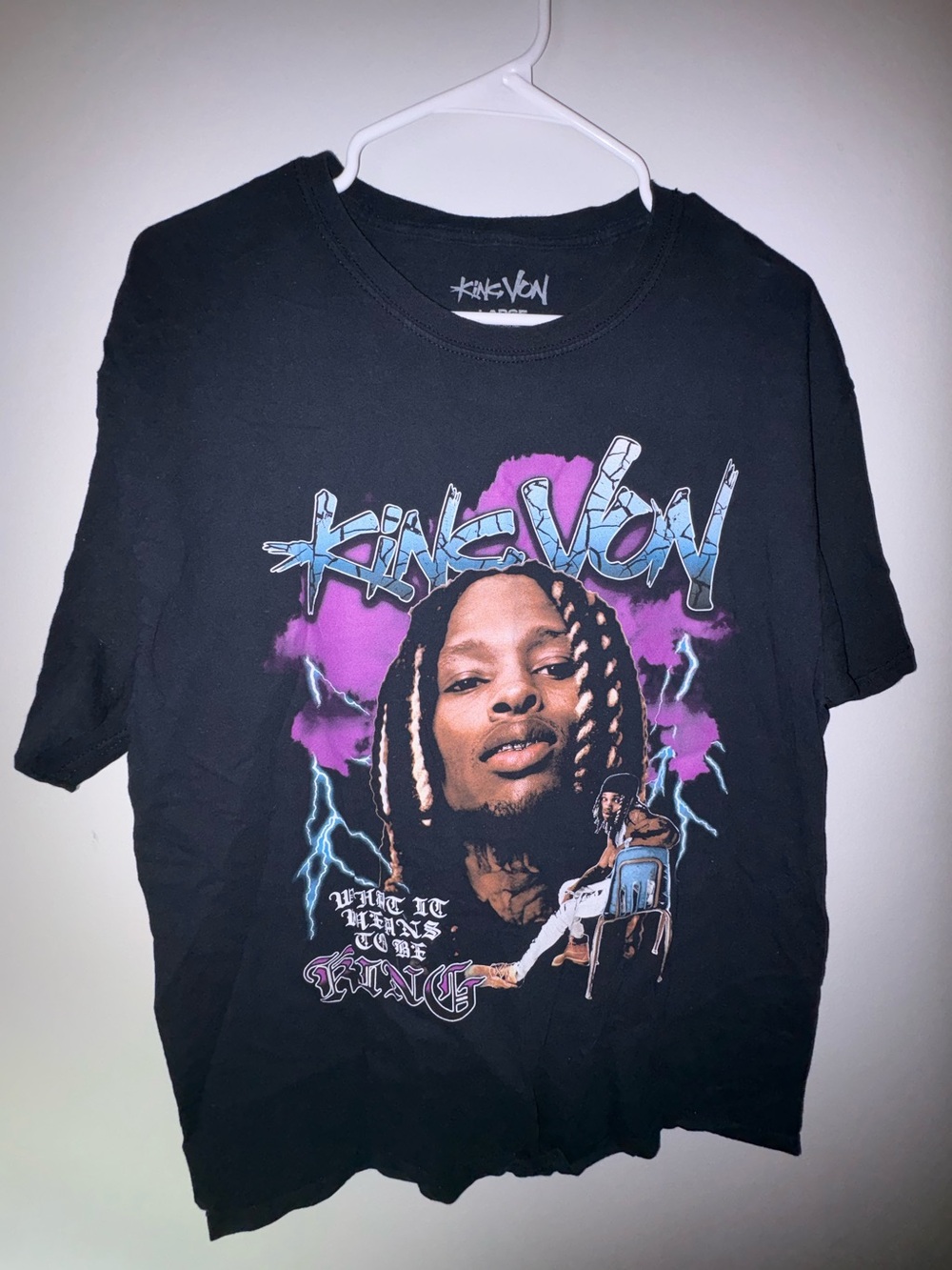 Black Graphic Short Sleeve Tee with Purple Accent -